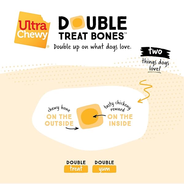 ULTRA CHEWY MINI DOUBLE TREAT BONES: LONG-LASTING DOG TREATS MADE IN USA, HIGHLY DIGESTIBLE, IDEAL FOR AGGRESSIVE CHEWERS 9OZ (CHICKEN, 2 PACKS)