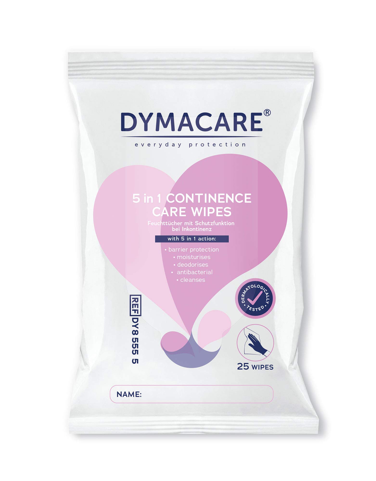 DYMACARE 5 in 1 Continence Care Wipes | Adult Scented Premium Disposable Incontinence Cloths | Skin Cleansing Wipes with Barrier Protection | 1 Pack (25 Wipes in Total)