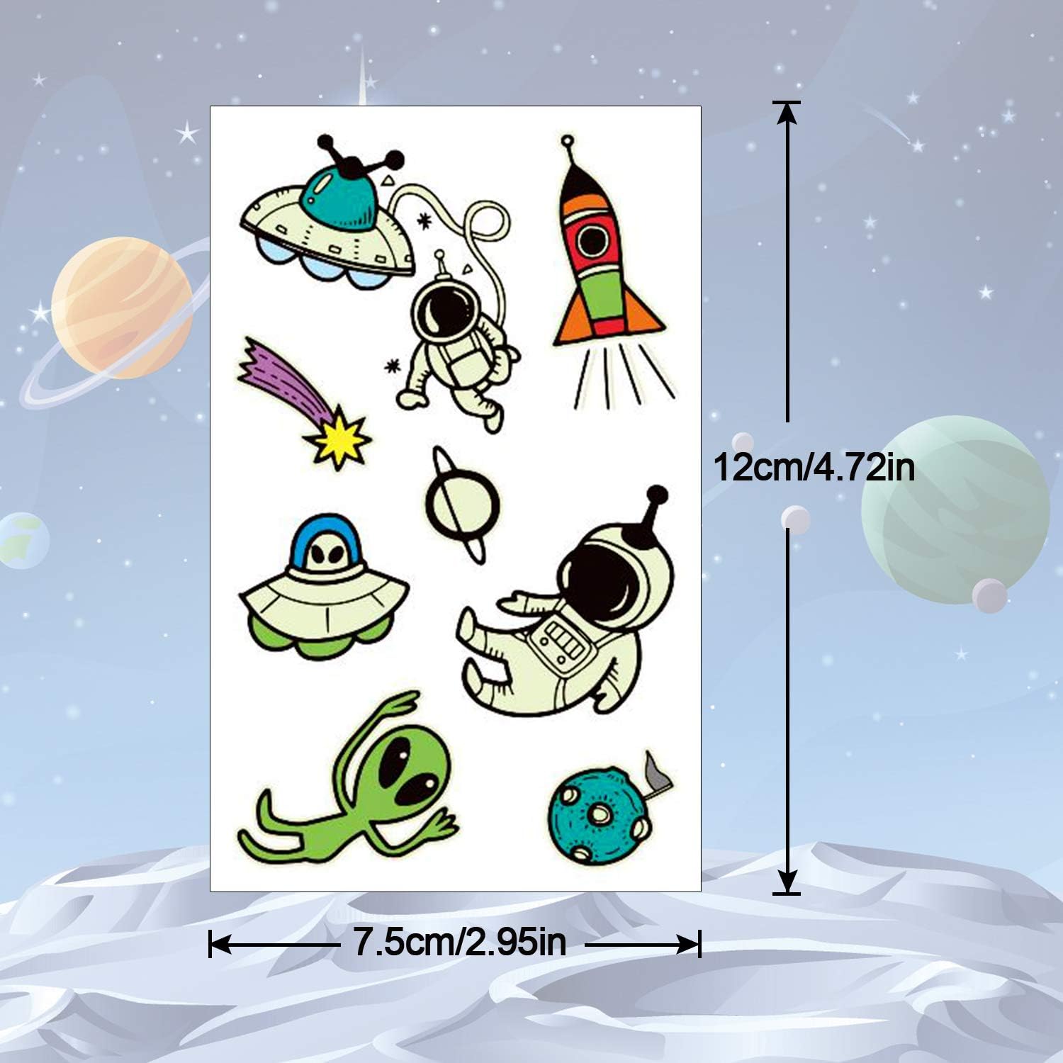 PHOGARY Space Tattoos Stickers for Kids (Glow in the Dark), 20 Sheets Children Fake Tattoos - Image 5