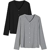 Latuza Women's Bamboo Viscose Pajama Top Long Sleeve Button Up Sleep Shirt
