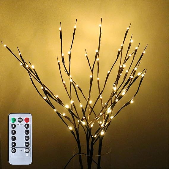 YXYQR 4 Pack LED Branch Lights Battery Powered/USB Plug in with Remote