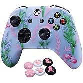 Ralan Pink Controller Skins for Xbox One, Silicone Cover Skin Protector with Pro Thumb Grip & Cat Skull Cap, Blue Butterfly Pink