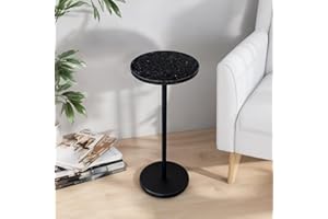 COVLON Nature Marble Drink Table, Pedestal Table, Small Round Side Table, Martini Table for Living Room, Bathroom, Small Space (Black)