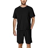 Popilush Mens Pajamas Set - Soft Comfy Modal Pjs Sets Lightweight Crewneck Short Sleeve Lounge Sleepwear Shorts with Pockets