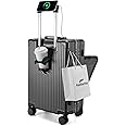 feilario 24in Aluminium Frame Hardside Spinner Wheel Luggage, Built-In TSA lock Carry on Suitcase, with Cup Holder & USB Port & Phone Holder