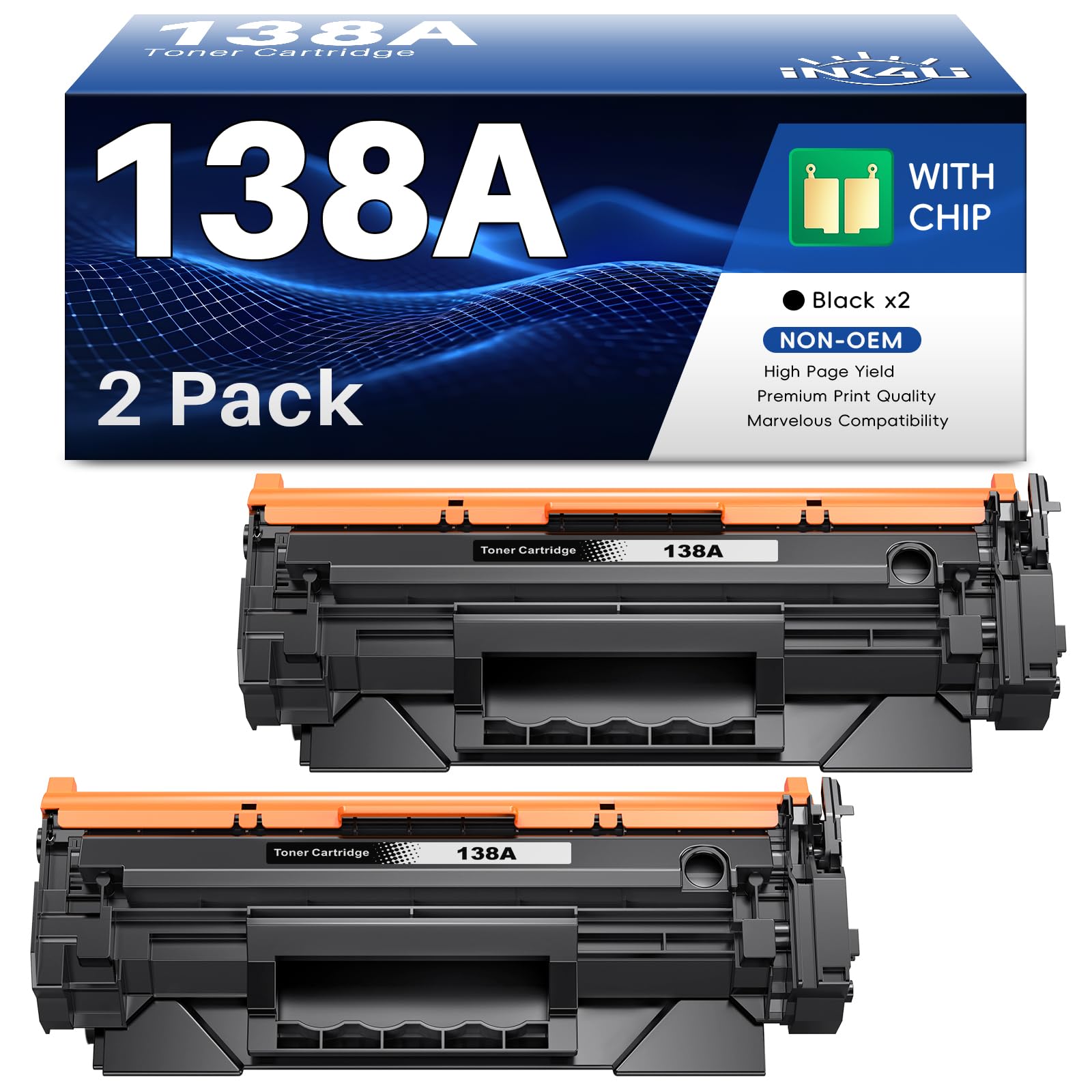 Photo 1 of 138A Black Laserjet Toner Cartridge Compatible Replacement for HP 138A Black Toner W1380A 138X W1380X to Use with HP Laserjet Pro MFP 3101fdw Toner, Pro 3001dw 3001fdw Printer (2-Pack, with Chip)