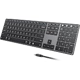 seenda SK64-3 Rechargeable Bluetooth Keyboard, 3-Device, Black Gray | Connects to 3 devices, full size keyboard with number pad, slim quiet keys for Windows 11/10, PC, laptop, MacBook and iPad.