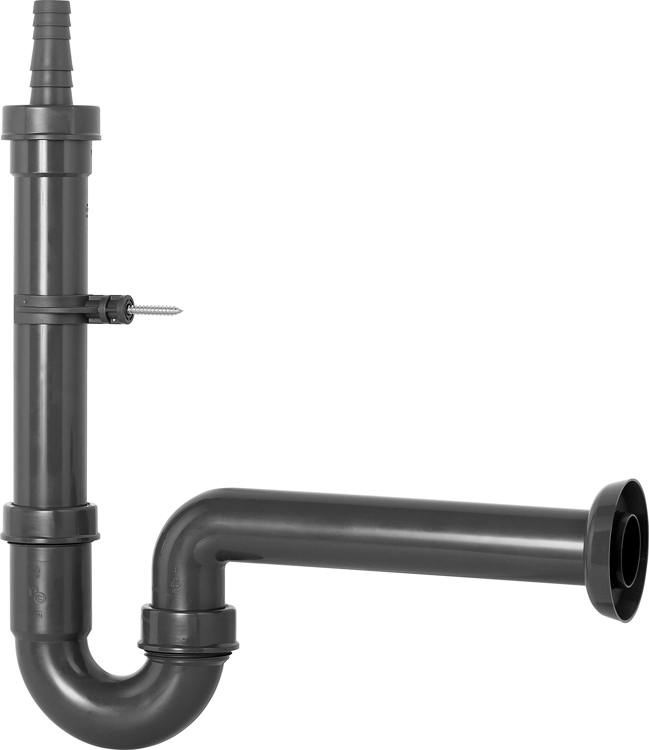 Cornat Rezyklat Device Odour Trap - 1 1/2 Inch x 40 mm - with Spout and Wall Mount - Made from Recycled Plastics - Made in Germany Quality/Device Siphon / T355004R, Black