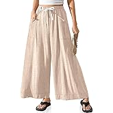 TARSE Women Linen Wide Leg Pants Casual Loose Baggy Palazzo Drawstring Summer Vacation Beach Travel Comfy Lounge Pants