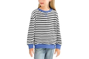Cudtum Girls Striped Oversized Sweatshirt kids Crewneck Long Sleeve Pullover Sweater 4-12 Years