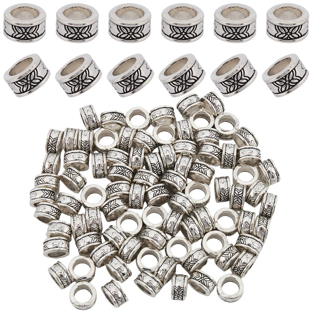SOFPLATE 1 Box 100Pcs 8mm Alloy Spacer Beads Silver Large Hole Loose Bead Bulk Tibetan Style Antique Metal Round Column European Rondelle Beads for jewellery Making Necklace Bracelets Beading Supplies