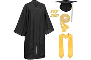 D DODOU Unisex Adult Matte Graduation Cap and Gown Set with Honor Cord Gold Stoles for College School Bachelor Graduates