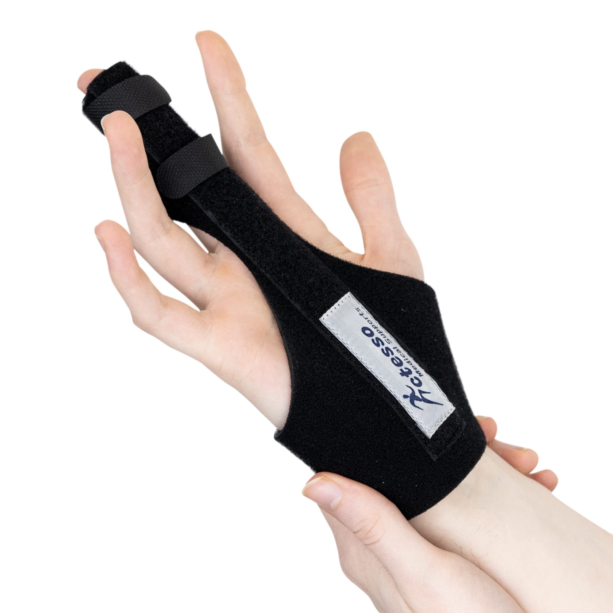 Actesso Enhanced Broken Finger Splint - Support for Trigger, Mallet, Arthritis, RSI (Repetitive Strain Injury), Ideal for Middle, Index or Ring Finger (One Size, Black)