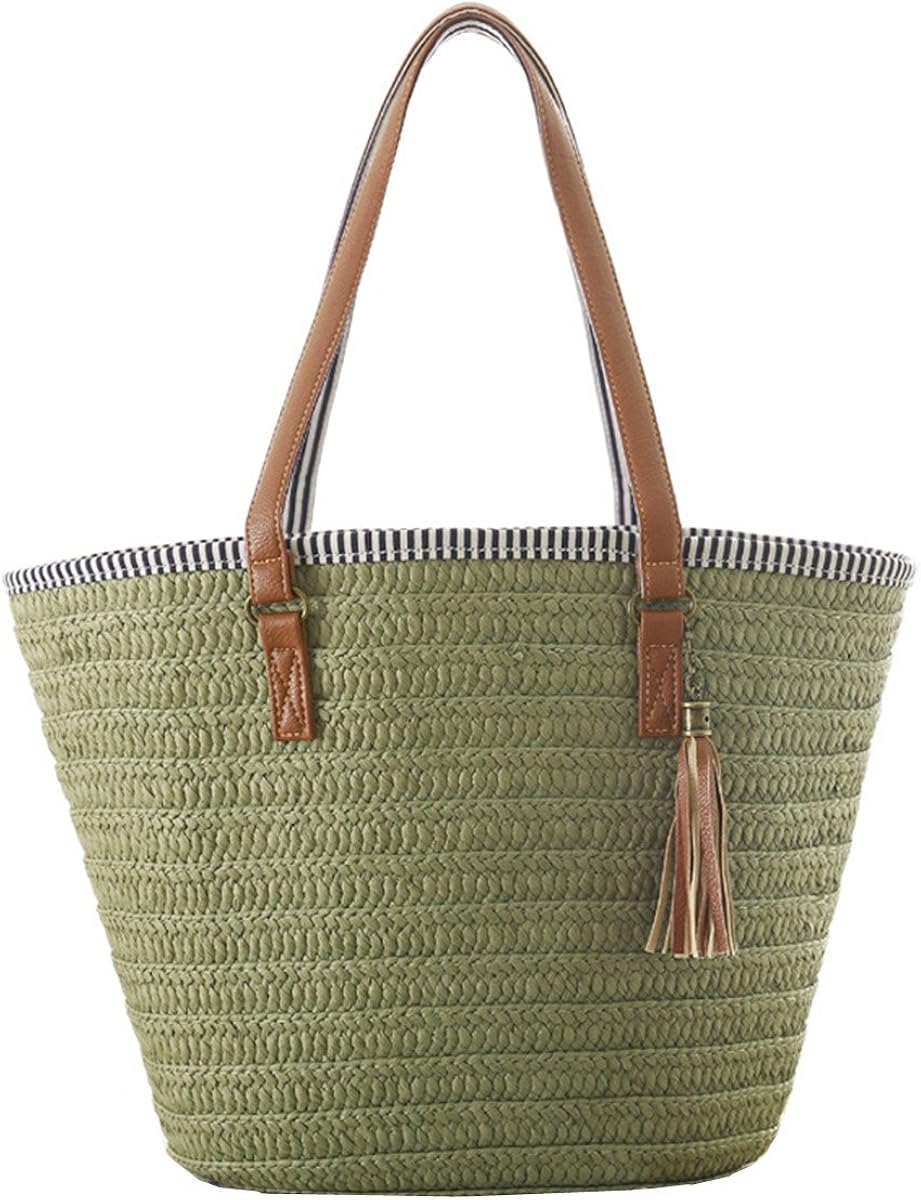 Andear Womens Straw Woven Handbag Beach Holiday Shoulder