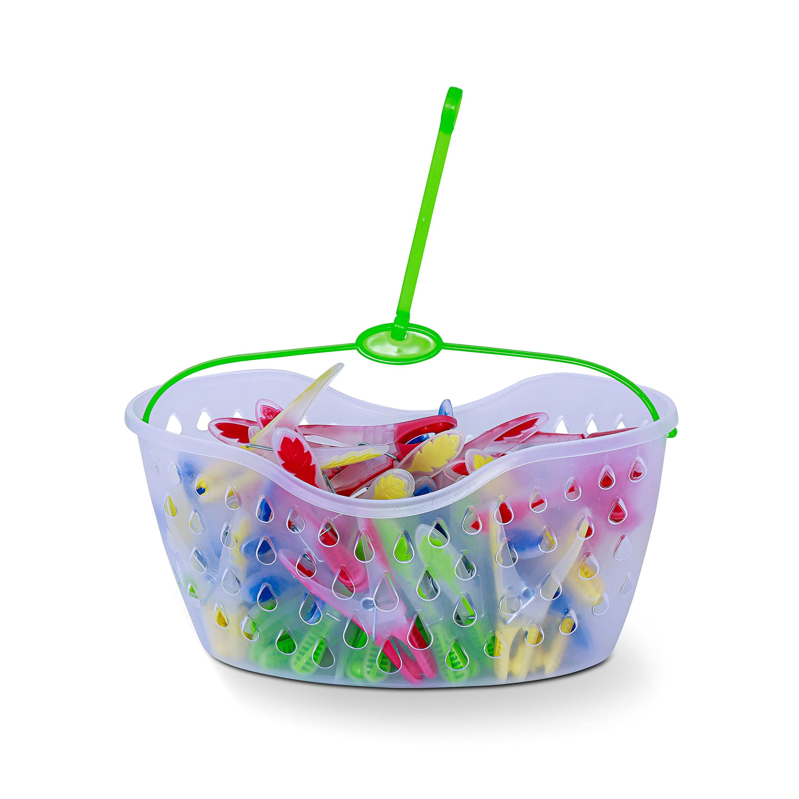 K-ONE 40 Pieces Pegs with Basket for Laundry Washing Line | Laundry Pegs for Strong Windproof Supplies Soft Rubber Grip Pegs| Strong Clothes Pegs (Multiple Colours)