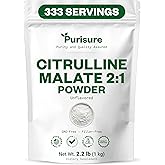 Purisure L Citrulline Malate 2:1 Powder, 1 kg, Supplement and Nitrate for Strength Performance and Energy, Pre-Workout L Arginine L Citrulline Supplement Powder, 333 Servings