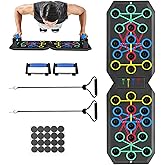 Push Up Board Fitness, BESUNTEK Foldable Multi-Function Exercise Board with Elastic Cord for Total Body Workouts, Portable Push Up Board for Floor
