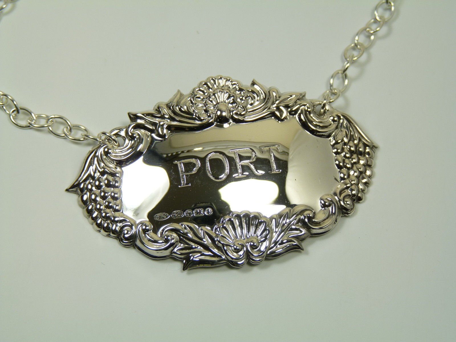 New Sterling Silver Grapes Decanter/Wine Label - Port - Boxed