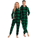 SWOMOG Couples One Piece Pajamas Sets Christmas Men & Women Fleece Winter Loungewear Zip-Up Jumpsuit with Pockets Pjs
