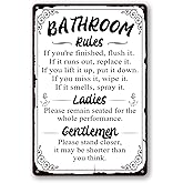 Funny Bathroom Rules Signs Metal Tin Sign, Please Flush Toilet Sign For Door, Stand Closer Its Shorter Than You Think Signs Guest Bathroom Black Wall Decor Humour Warning Sign Adult Home Decor 12×8 Inch