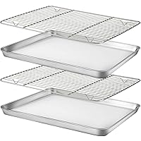 Baking Sheet with Rack Set [2 Sheets+2 Racks], HUSHIDA Stainless Steel Cookie Sheet Pan with Cooling Rack for Oven(16" x…
