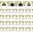 Dandat 24 Pcs Plastic Jars with Lid and Label PET Cosmetic Containers Leak Proof Empty Cosmetic Jars Refillable Storage Travel Jars for Lotion Cream Gel Powder Ointment(Clear with Gold Lid,4 oz)