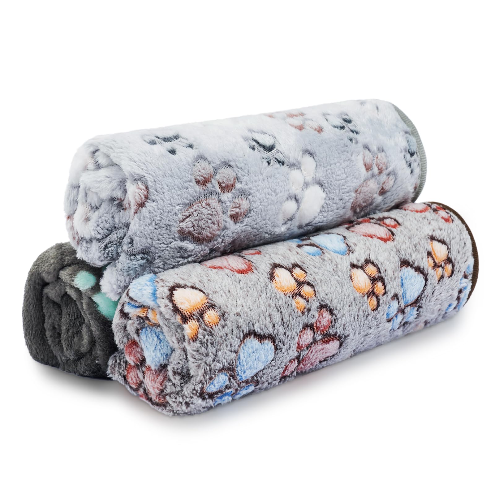 Aomig 3 Pcs Pet Dog Blankets, Washable Soft Warm Pet Blankets for Pets, Paw Print Puppy Fluffy Flannel Blanket for Couch Bed Car for Small Medium Dogs and Cats, Warm Sleep Mat for Animals(52x76CM)
