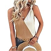 SOLY HUX Women's Color Block Tank Top Knot V Neck Sleeveless Casual Summer Tops