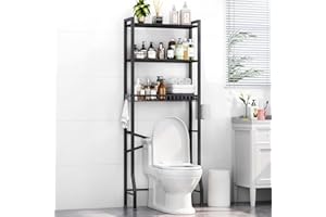 Kalrin Over-The-Toilet Storage Rack, 3-Tier Bathroom Organizer Shelf Over Toilet with Shelf and Basket, Freestanding Space Saver Bathroom Shelves Above Toilet for Room (Black)
