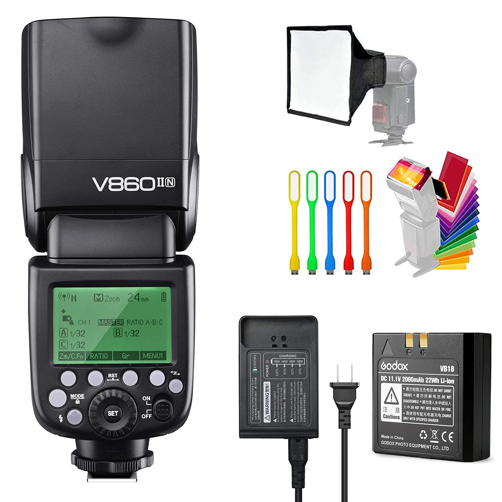 Godox V860II-N V860IIN TTL Flash for Nikon, GN60, HSS 1/8000s, 2.4G Wireless Speedlite, Li-ion Battery (650 Shots), External On-Camera Flash with Diffuser Kit