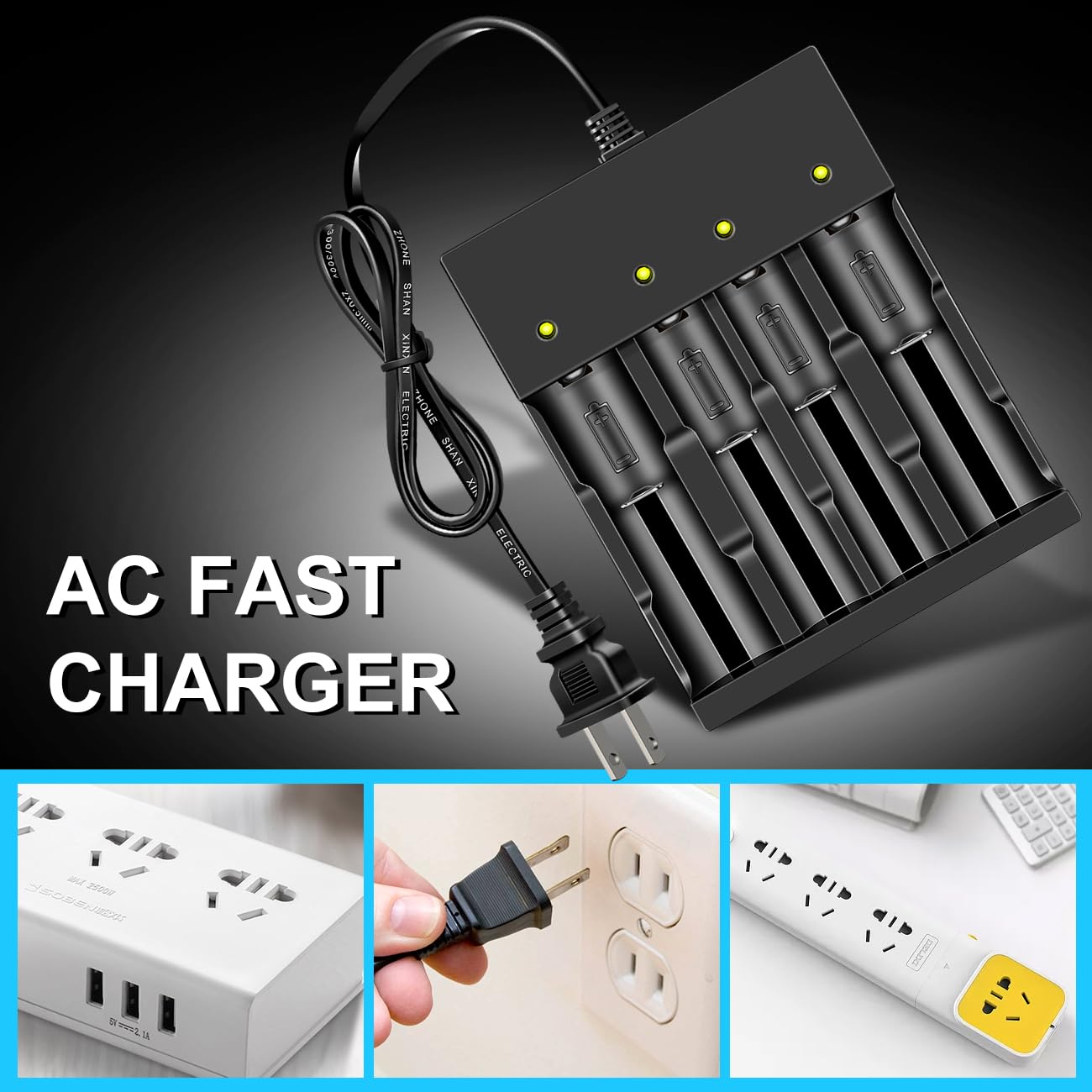 Tokeyla 18650 Rechargeable Battery Charger with 18??6?50 B?at?t?ery, 4 Bay Universal Charger for 3.7v 18650 16340 Lithium-ion Battery (6pcs Ba??ttery+ Charger)