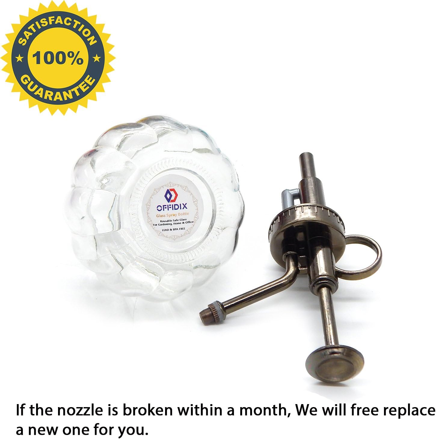 OFFIDIX Transparent Glass Watering Spray Bottle, 6.3 Inches Tall Vintage Style Spritzer Bronze Plastic Top Pump One Hand Watering Can Glass Spary Bottle Plant Mister Glass Watering Can Indoor : Garden & Outdoor