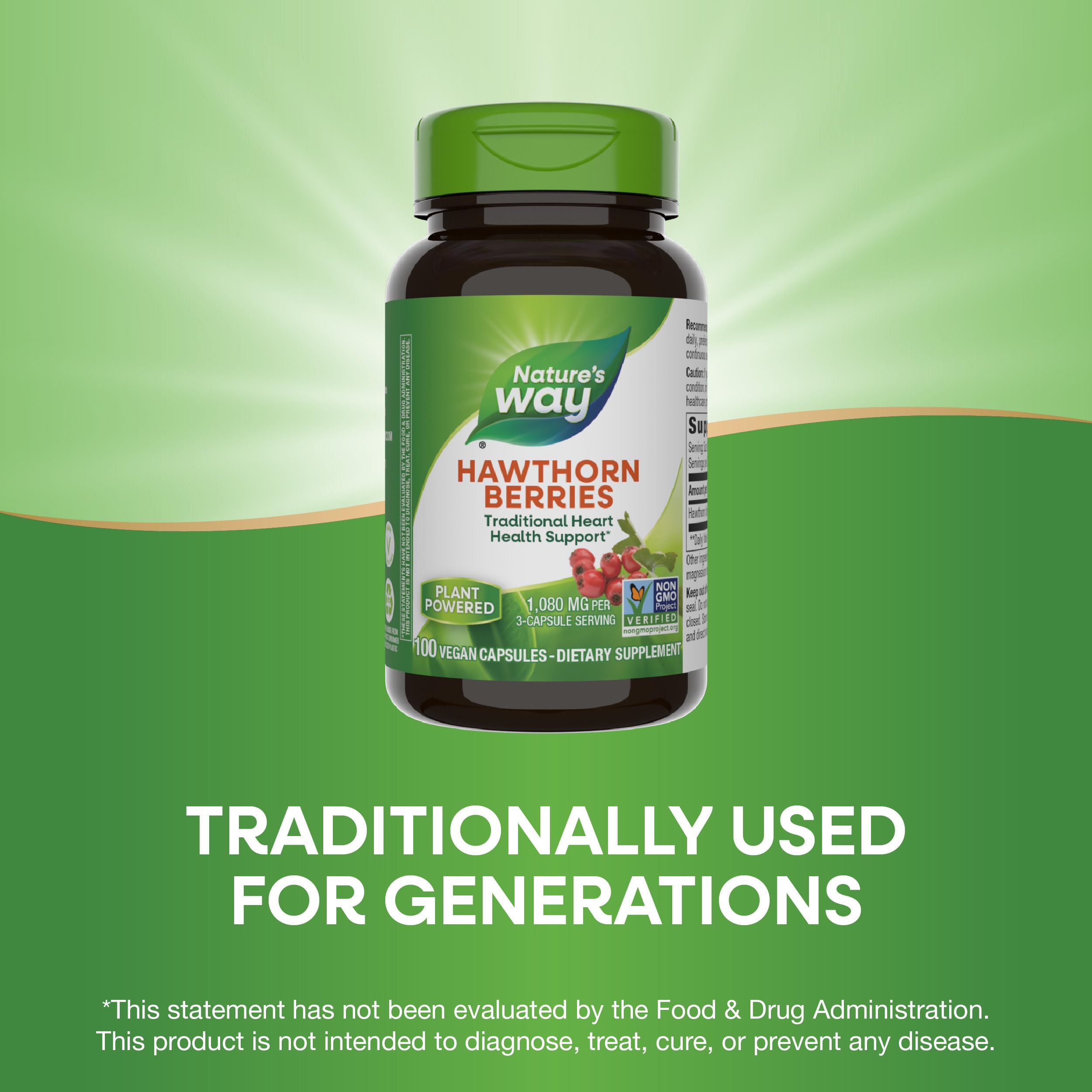 Nature's Way Herbal Hawthorn Berries, Traditional Heart Health Support*, 100 Vegan Capsules (Packaging May Vary)