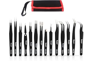 Kaisi 14 PCS Precision Tweezers Set, ESD Tweezer Set, Anti-Static Stainless Steel Tweezers Set for Craft, Jewelry, Electronics, Laboratory Work