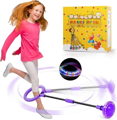 Anneau de Saut d'obstacle Clignotant pour Enfants - Ballon de Saut Pliable - avec Roue Lumineuse - Ballon de Clignotant - pour Filles de 6, 7, 8, 9 et 10 Ans(Violet)