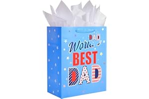 Bobobag 13" Large Father's Day Gift Bags with Tissue Paper for Best DAD's Present Wrapping (HAPPY FATHER'S DAY)
