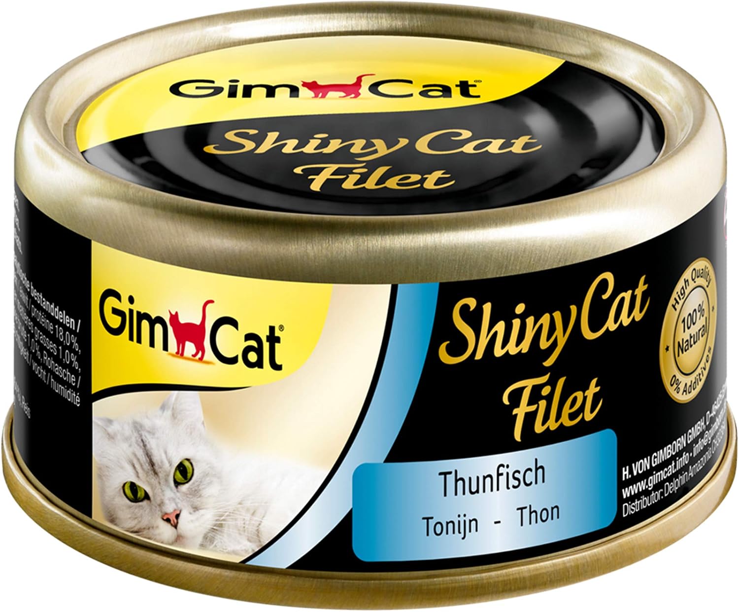 GimCat ShinyCat Filet Tuna - Cat food with juicy fillet meat and no added sugar for adult cats - 24 tins (24 x 70 g)