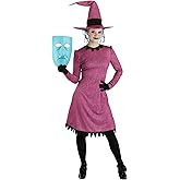 Adult Shock Costume | Women's Disney Nightmare Before Christmas Purple Dress, Leggings, Hat with Attached Hair & Mask