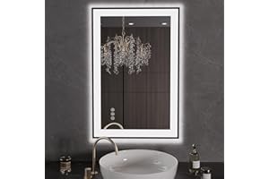 LOAAO 24"X36" LED Bathroom Mirror Black Framed, Anti-Fog, Dimmable, Lighted Bathroom Vanity Mirror for Wall, Memory Function, Tempered Glass