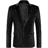 COOFANDY Men's Velvet Blazer Notched Lapel Velour Suit Jacket One Button Tuxedo Jackets for Wedding Prom Party Dinner