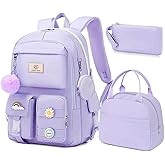 School Backpack For Girls - 6pcs Cute Girls Backpack With Lunch Box Set For Teens Women College Middle High School - 18″ School Bookbag Travel Back Pack