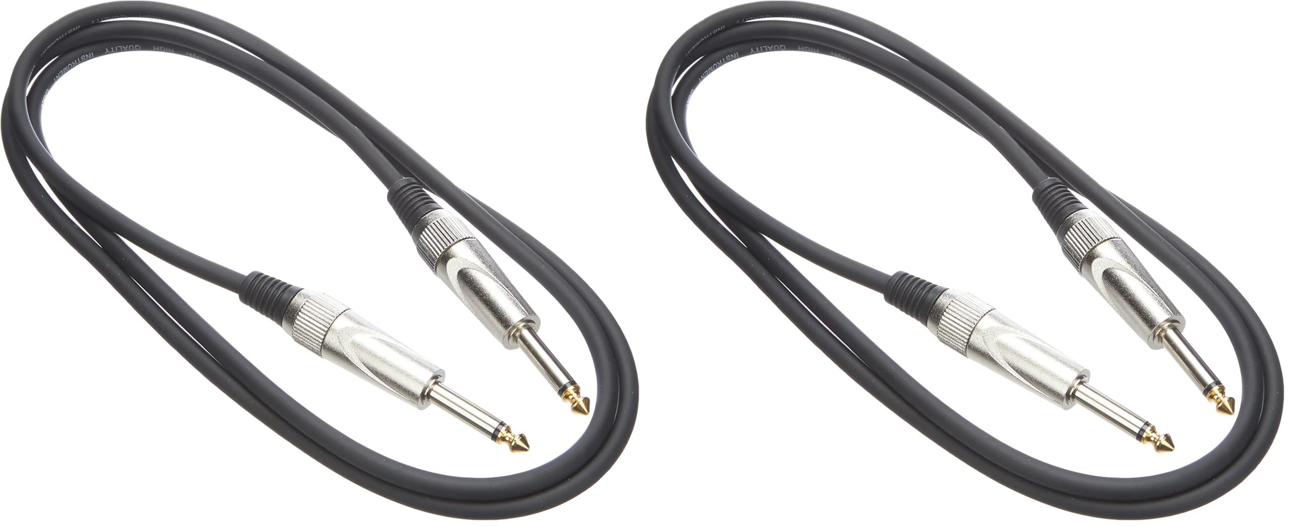 Stagg Deluxe Instrument Cable, 1/4" 6.35mm Jack To Jack, Heavy-Duty Connectors, 1,5 Metres / 5 Feet, Black (Pack of 2)