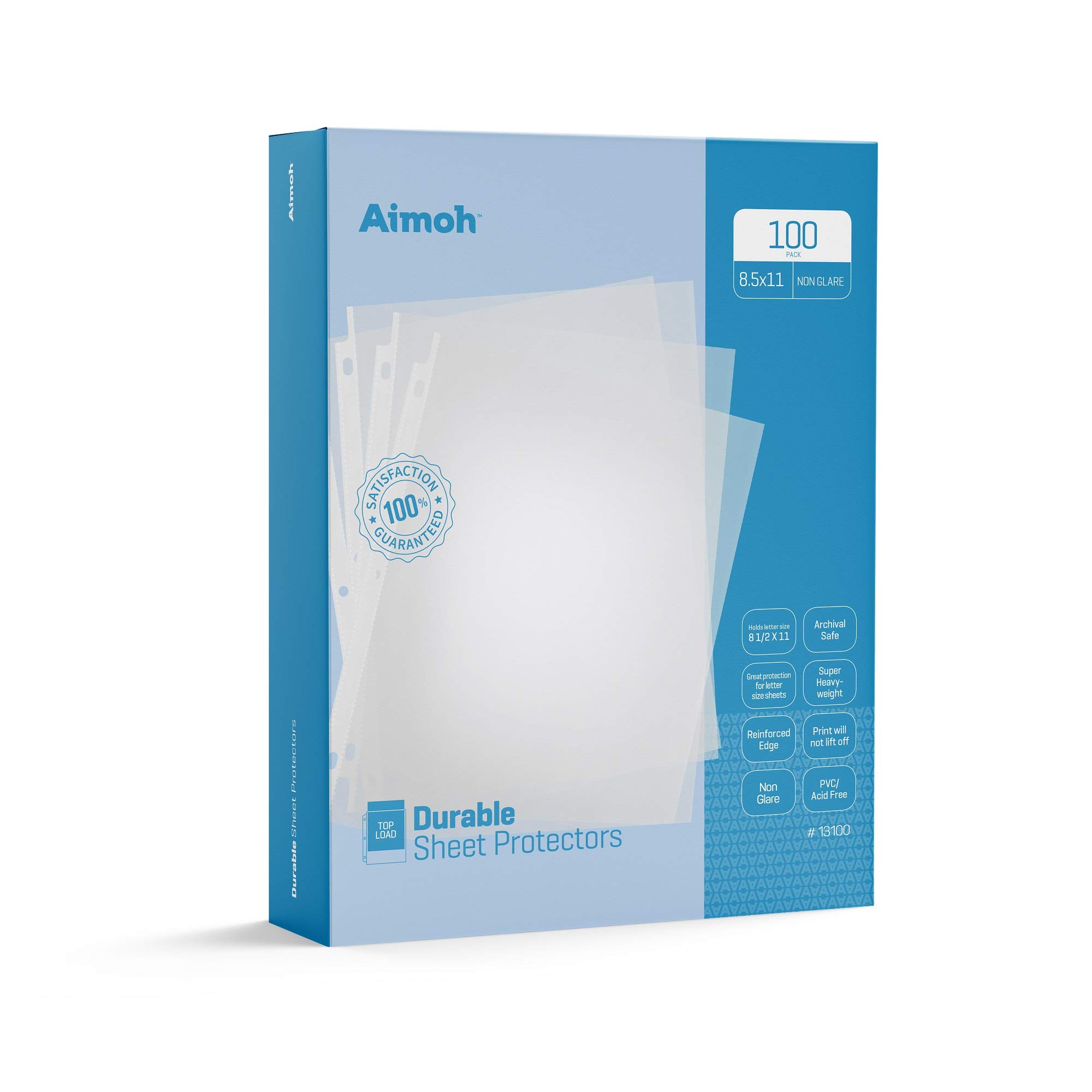 AimohDurable Clear Presentation Sheet Protectors 100-Count – Page Size – Fits 8.5 x 11 Paper – Reinforced Edge – 3 Hole Design – 9.25 x 11.25 – Top Load (13101)