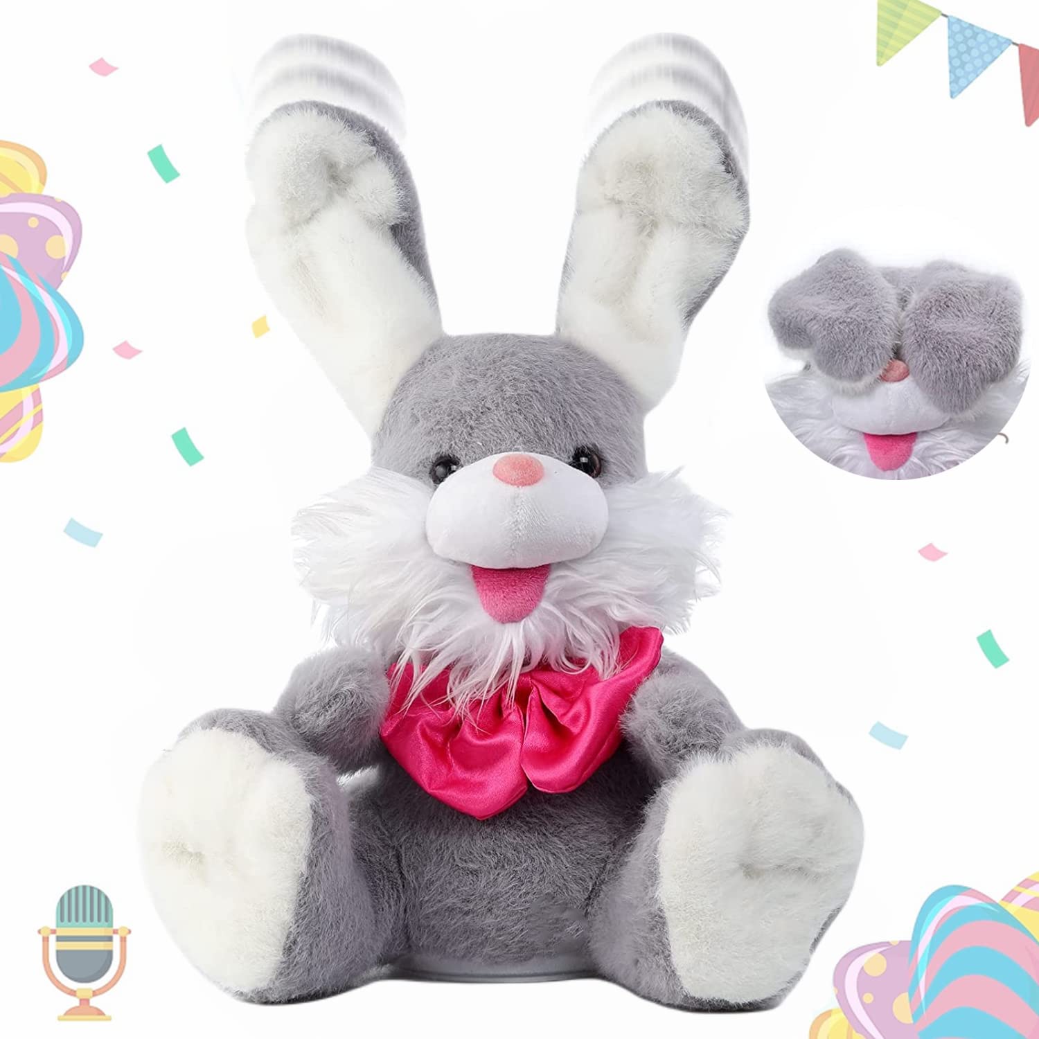 Talking Bunny Repeats What You Say Recording Toys Easter Rabbit Peek-A Boo Toys with Children Song Plush Stuffed Animal Interactive Electronic Pet Toy with Floppy Ears for Girls Boys Baby Kids Gift