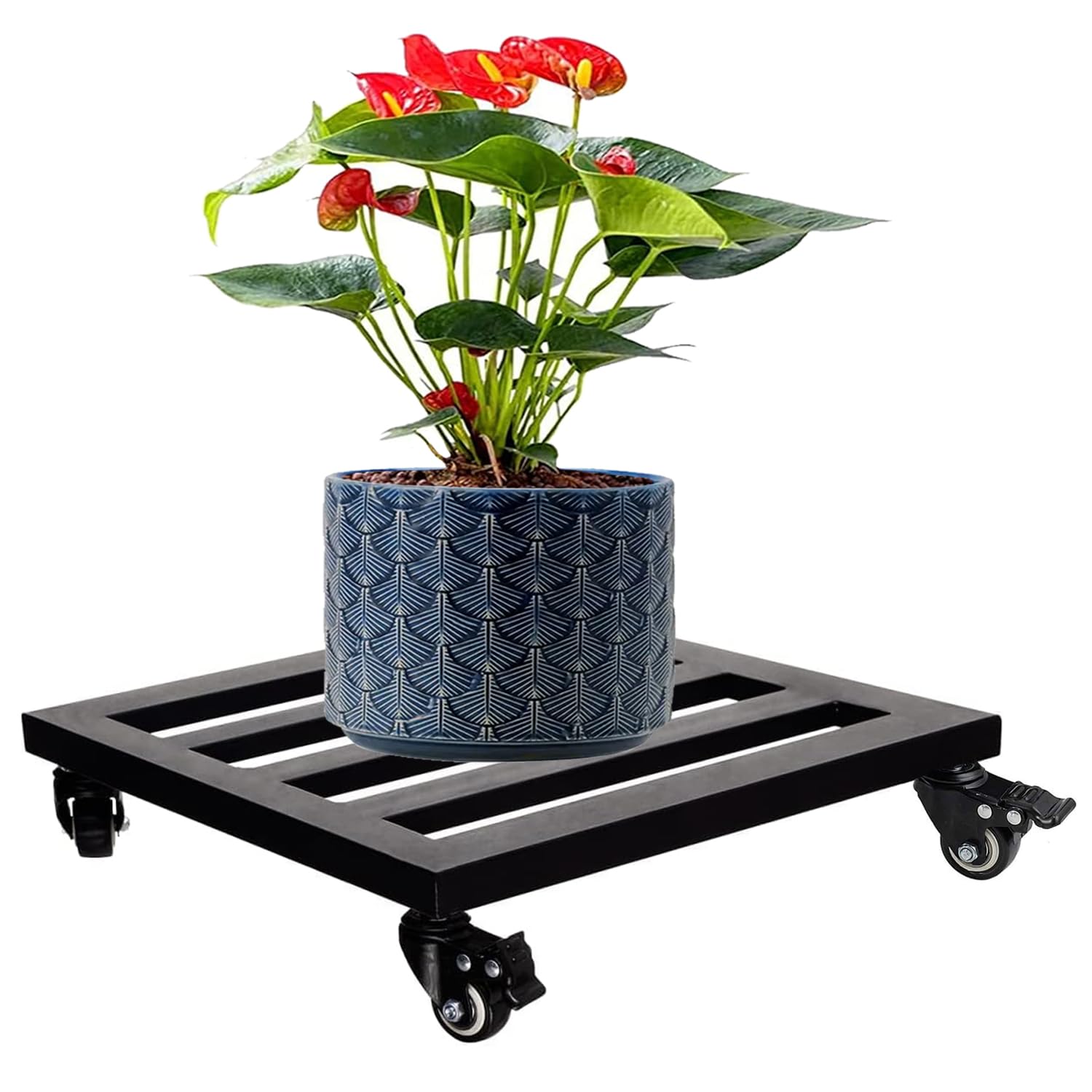 Ompinda Metal Plant Caddy with Wheels,9 Inch Heavy Duty Square Plant Roller Powder Coated Steel with 360° Lockable Metal Caster Wheels for Plants Indoor/Outdoor