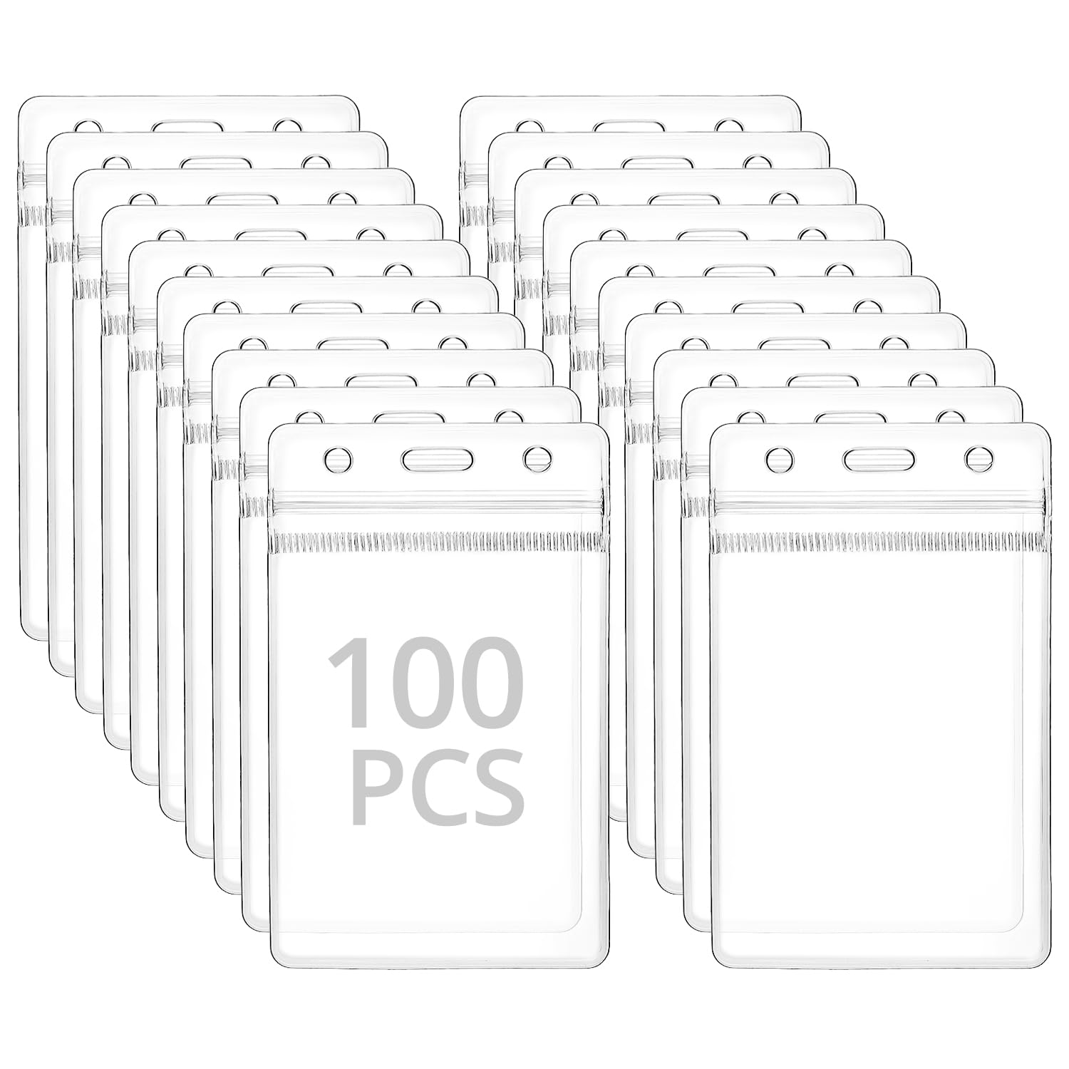 QWORK® Pack of 100 Vertical Card Holder for Lanyard, Thickened 0.56mm Plastic Name Tag Badge ID Card Holder 115x70 mm for Card Size 90x60 mm (3.5"x2.4")