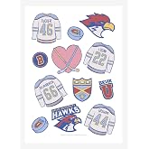 Hot Topic Off Campus Briar University Hawks Hockey Sticker Sheet White 5.83X8.27