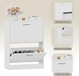 Vida Designs White Shoe Cabinet 2 Drawers Wooden Storage Unit Slim Hallway view 5