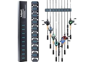 KULPORT Fishing Rod Holder, Wall-Mounted Fishing Rod Rack, Vertical Fishing Pole Holder Holds Up to 9 Rods or Combos, Fishing Rod Rack for Garage Organization System & Fits Most Rods