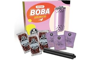 Flavfar Instant Boba Bubble Taro Milk Tea Kit with Delicious Tapioca Boba | Ready in Just 25 Seconds | The Ultimate Bubble Tea Kit with Boba Straws for Gifting - 3 Servings